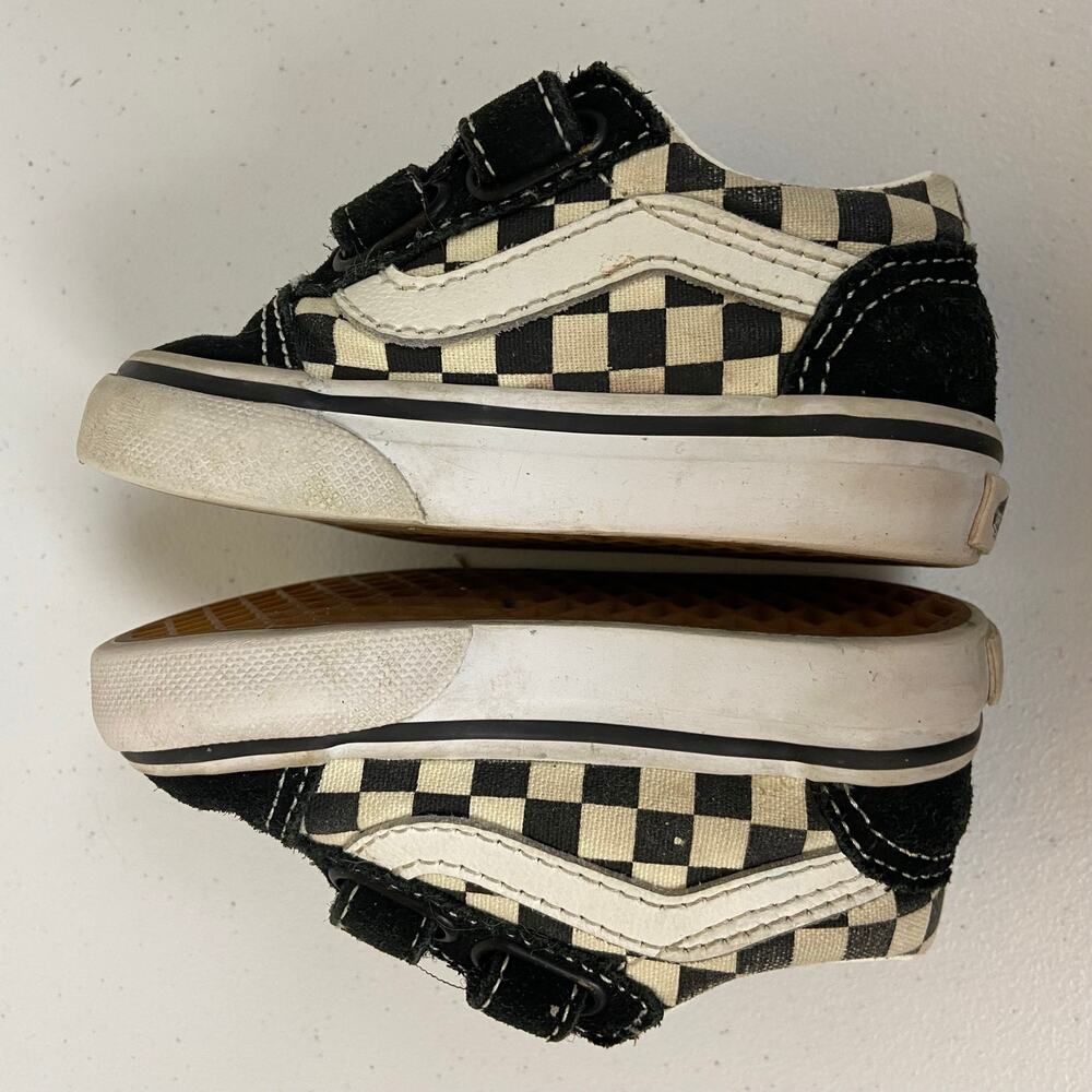 Vans Toddler Old Skool V Checkerboard Black White Sneakers Shoe Size 4 - Picture 6 of 9
